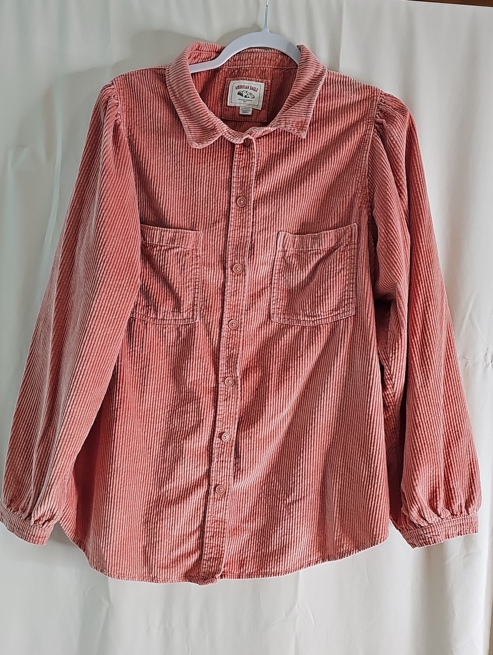 American Eagle Outfitters Dusty Rose Corduroy Button-Front Shirt